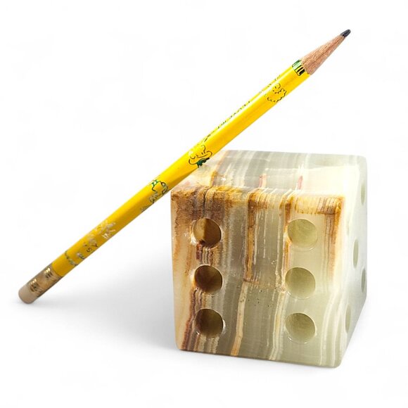 Vintage Onyx Stone Pen Pencil Holder Marble Block MCM Retro Office Desk Decor - Picture 4 of 7